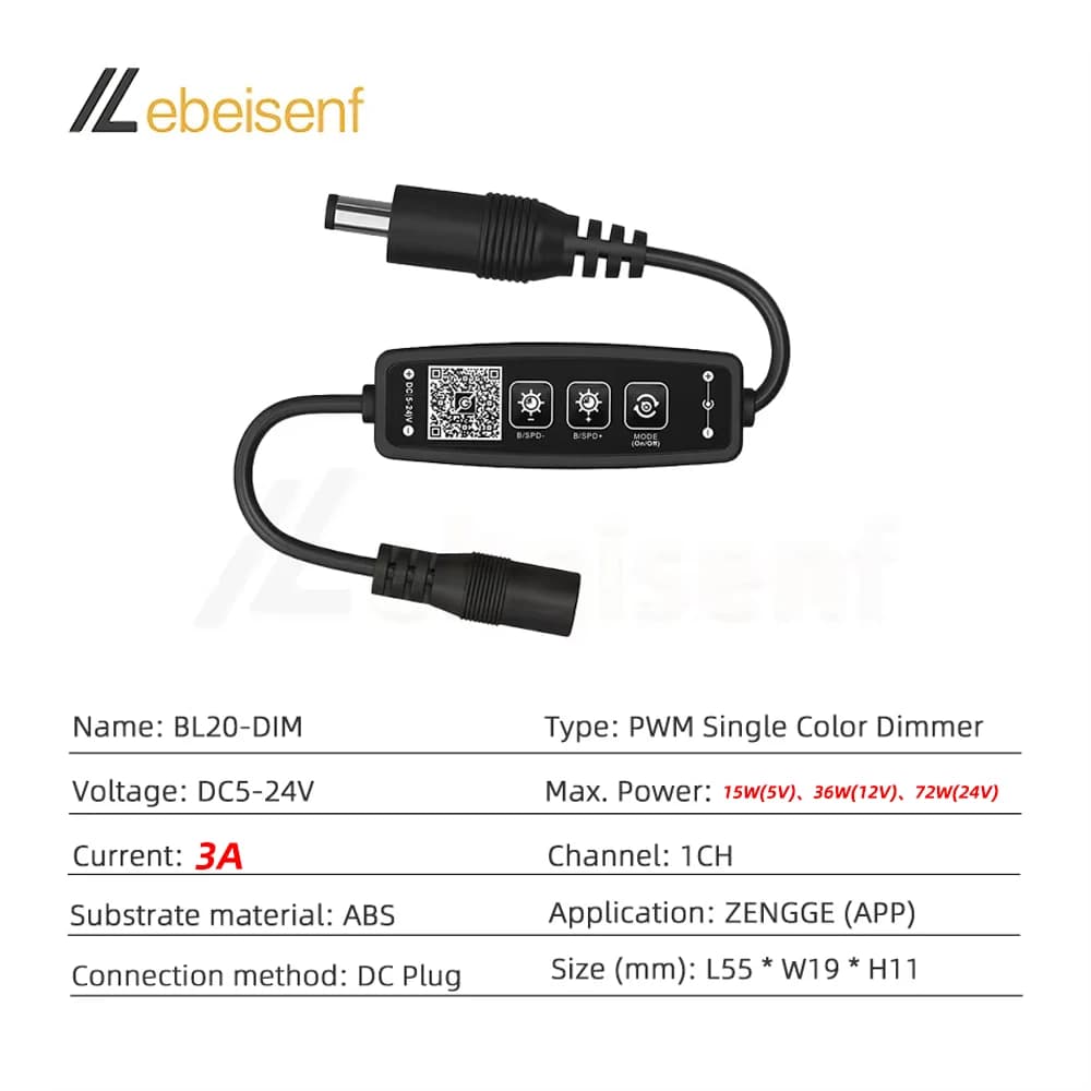 Bande lumineuse LED couleur unique, DC 5V 12V 24V 3A, application Bluetooth intelligente, musique, m