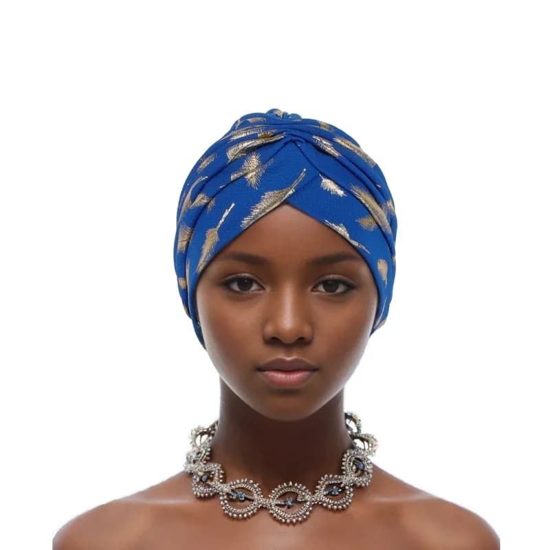 Turban Africain à Plumes Dorées pour Femme, Bonnet à Tête Ronde à Volants, Écharpe de Sauna Musulman