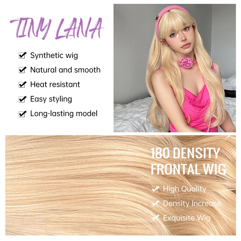 Perruques synthétiques ondulées blondes longues avec frange, perruques de Cosplay Lolita blondes Hal