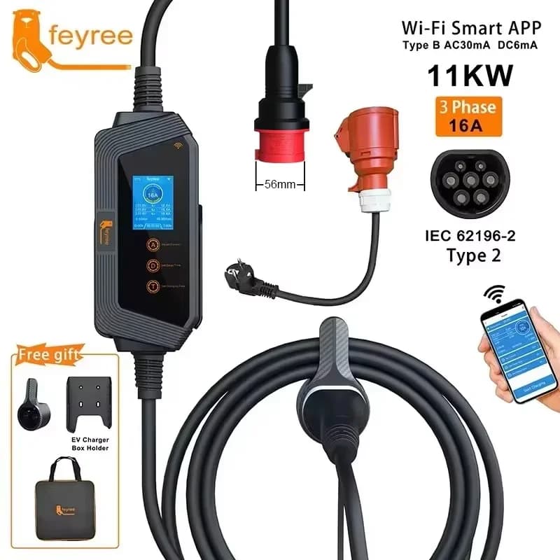 Feyree Type2 câble chargeur EV Portable 11KW 16A 3P chargeur de voiture Wi-Fi APP contrôle EVSE boît