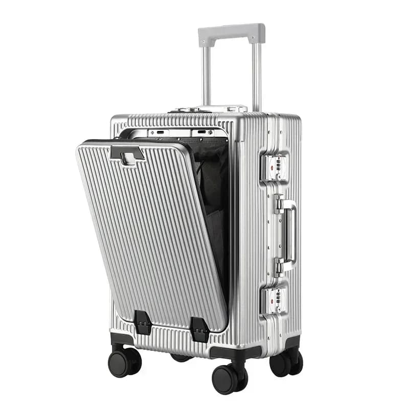 Valise à bagages roulante de grande capacité à ouverture frontale, cadre en aluminium, valise d'emba