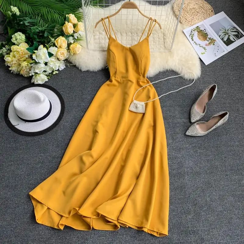 Chic Sexy dos nu pansement taille haute robe à bretelles fée décontracté robe trapèze été plage vaca
