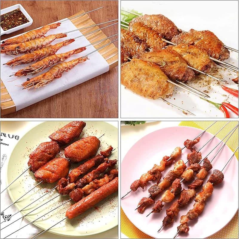 Brochette de Barbecue en acier inoxydable, 10/20 pièces, bâton d'aiguille plat réutilisable, outils 