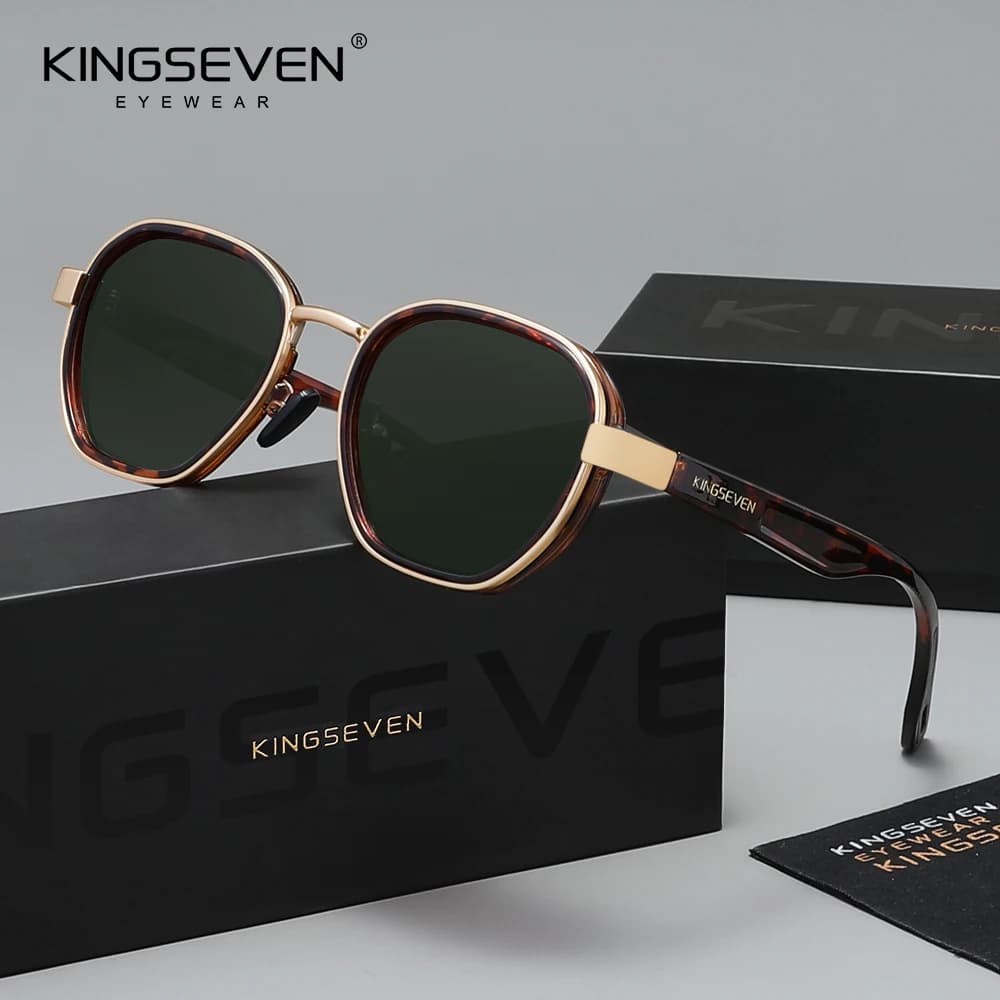 KINGSEVEN Lunettes de soleil rondes pour hommes, lunettes de conduite de luxe pour femmes, style vin