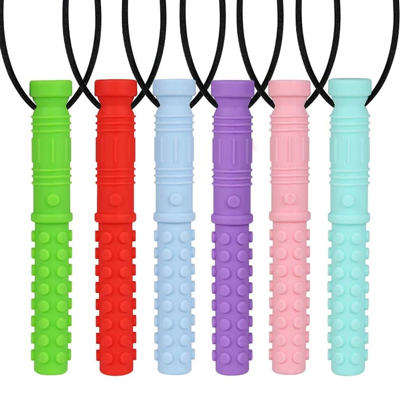 Collier à mâcher Texture Silicone, 6 pièces, anneau de dentition pour bébé, pendentif à mâcher senso