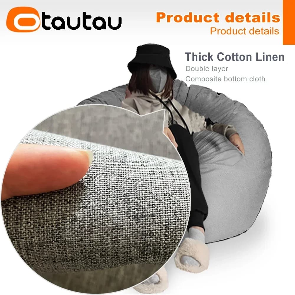 OTAUTAU rempli 70 cm pouf canapé avec remplissage grand coton lin paresseux pouf chambre chaise bouf