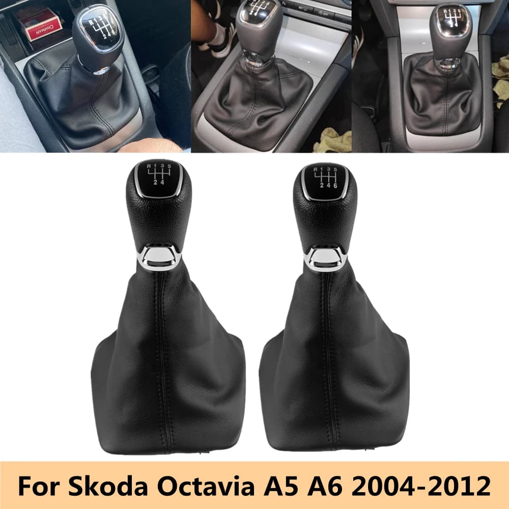 Pommeau de levier de vitesse de voiture en cuir chromé, couvercle de botte pour Skoda Octavia A5 A6 