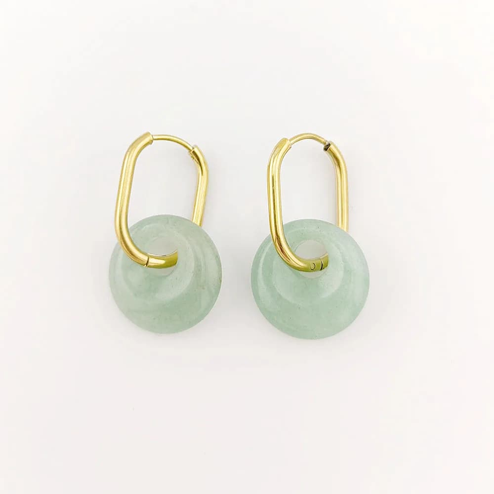 Boucles d'oreilles créoles en acier inoxydable et pierre naturelle pour femmes