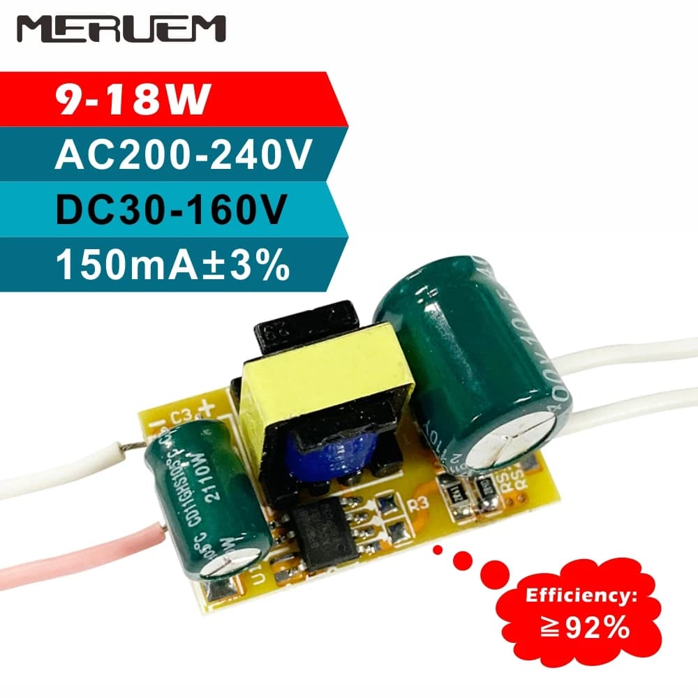 Sortie de transformateur de lumière de pilote de lampe LED 9-18W: DC30-160V 150mA entrée AC200-240V 