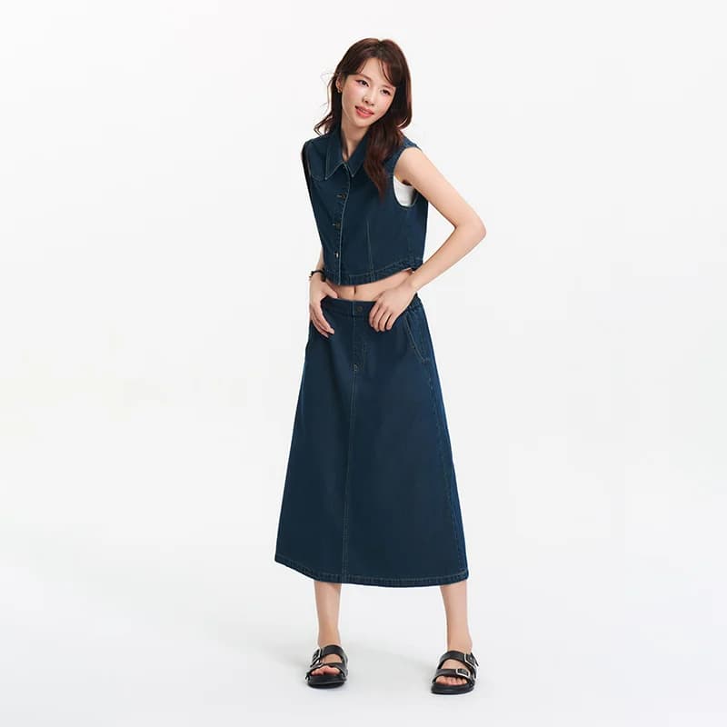 Ensemble jupe et chemise sans manches rétro à col revers pour femme Semir 2026 – Style décontracté u