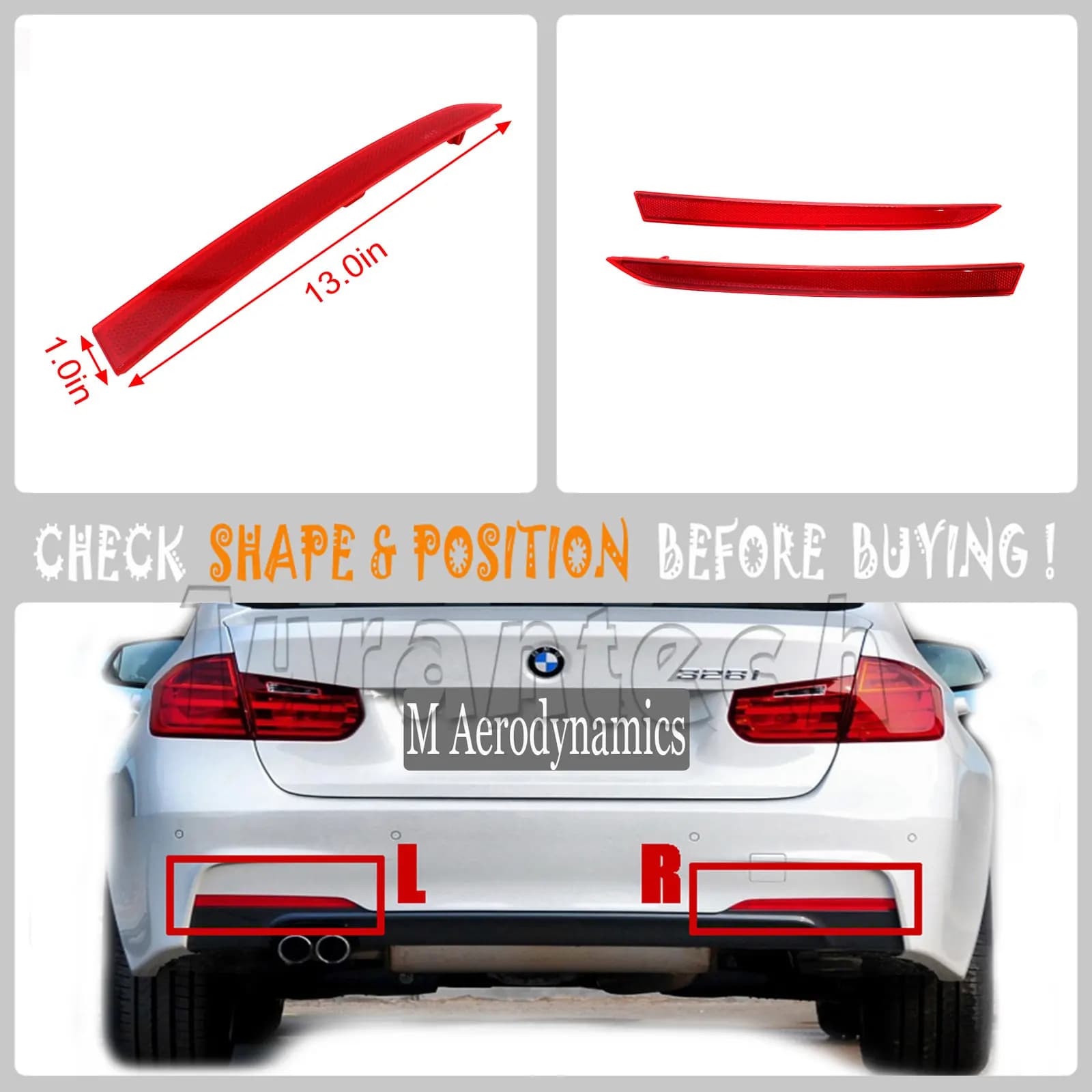 Réflecteur arrière 12-18 BMW Série 3 M SPORT F30 Sedan F31 Wagon 320i 325d 328i 330d 330i 340i, maga