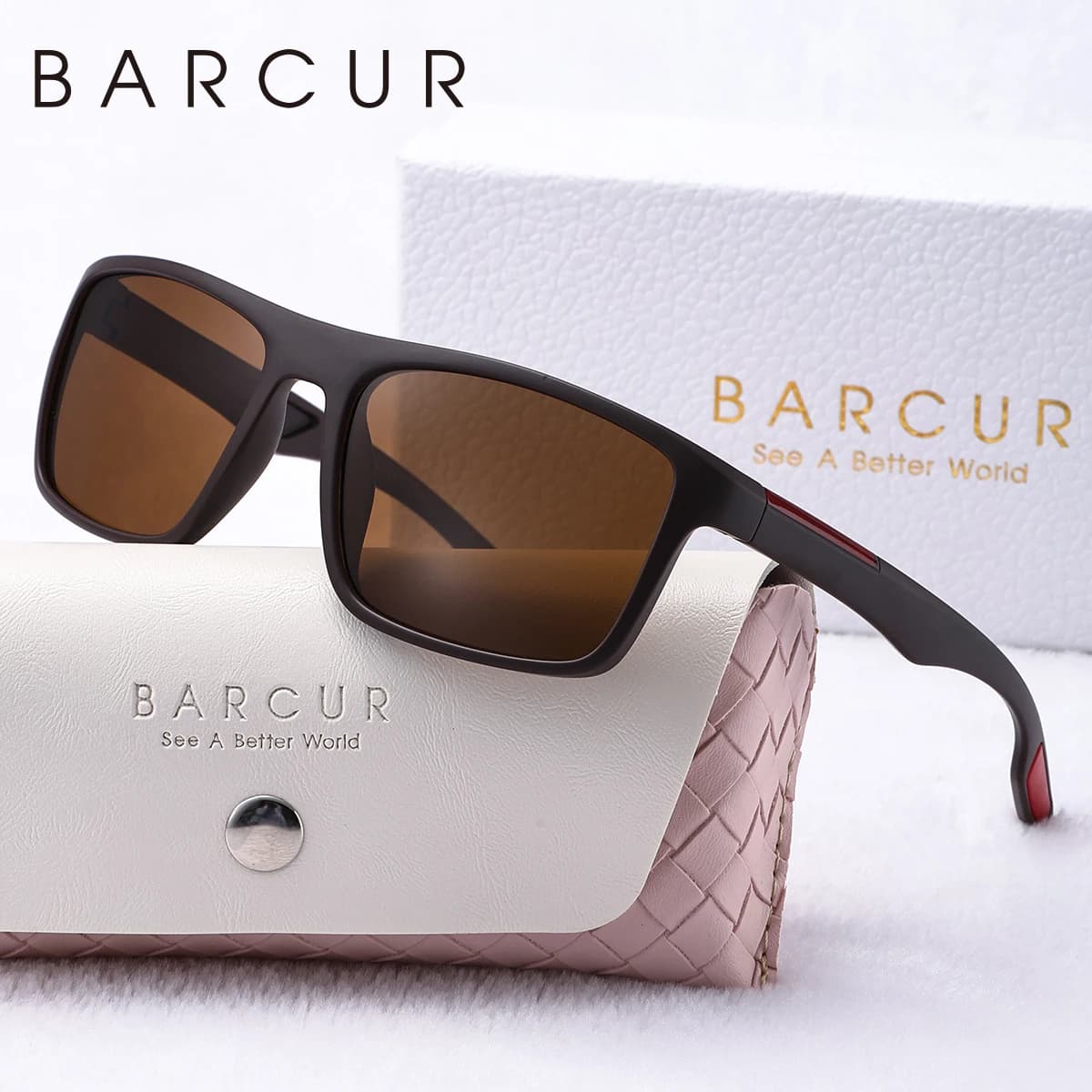 BARCUR mode TR90 hommes lunettes de soleil robuste Durable cadre rectangulaire Cool Sports de plein 