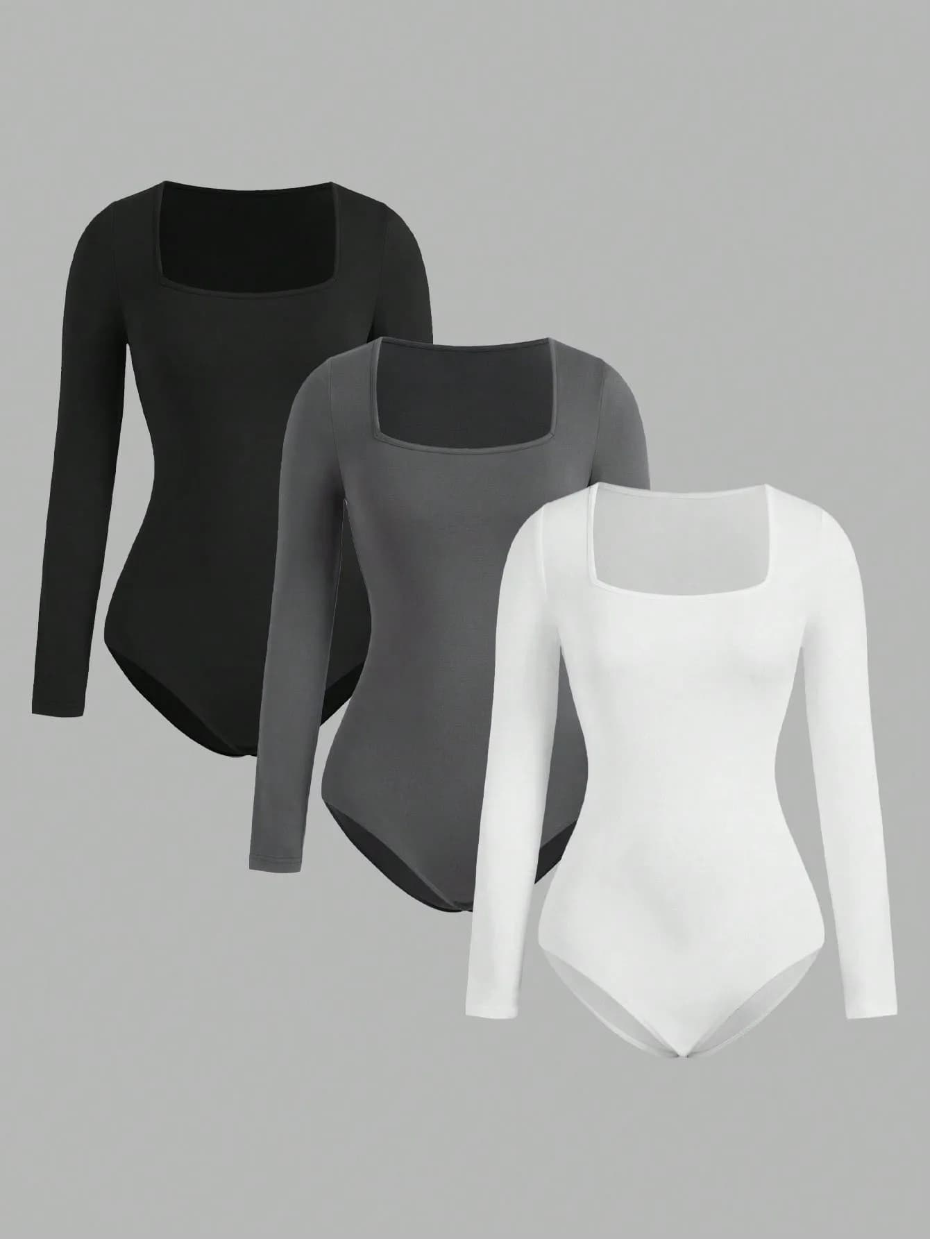 Body une pièce à manches longues pour femme, 3 pièces, col carré, entrejambe ouvert, Streetwear, vêt