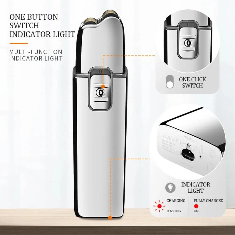 Kemei KM-TX5 Premium batterie rechargeable Type argent rasoir Double filet en alliage d'aluminium ra