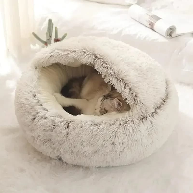 Coussin rond semi-fermé pour animaux de compagnie, sacs de couchage, long, doux, en peluche, 2 en 1,