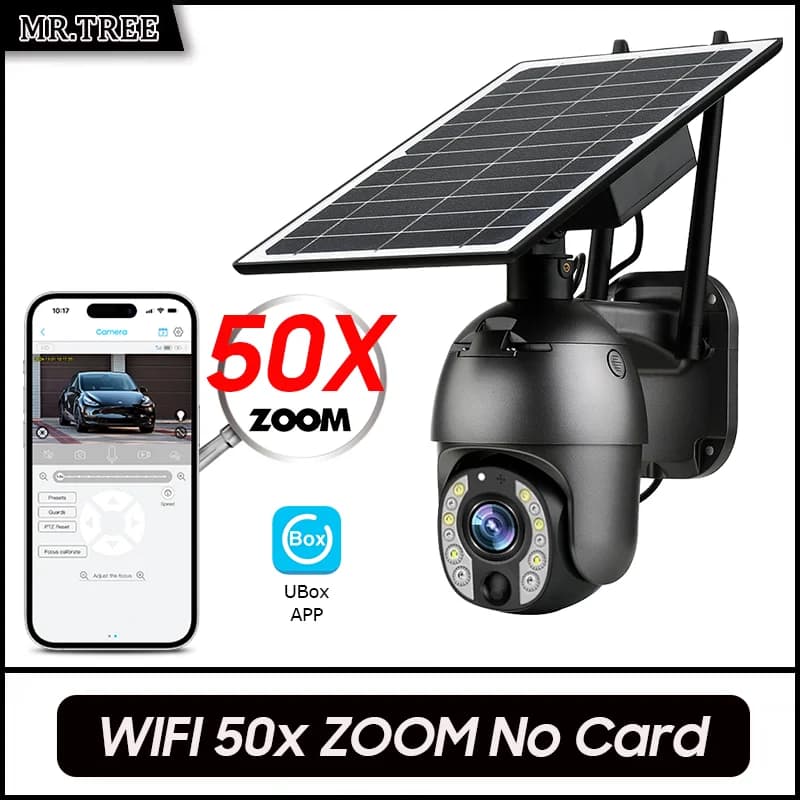 Caméra de Surveillance extérieure à énergie solaire 4G, Zoom 4K 50X, Surveillance à domicile, Protec