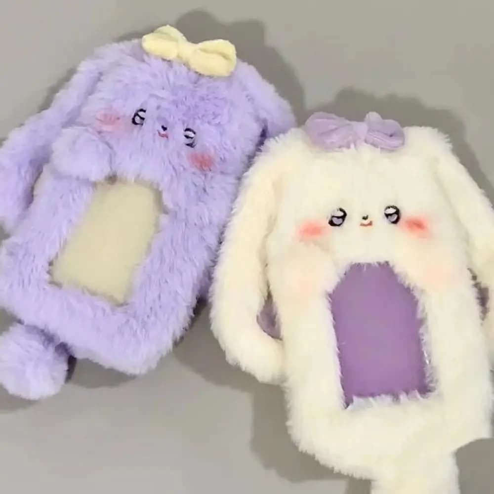 Étui de carte Photo multifonctionnel de dessin animé, en peluche, lapin à grandes oreilles/bordure C