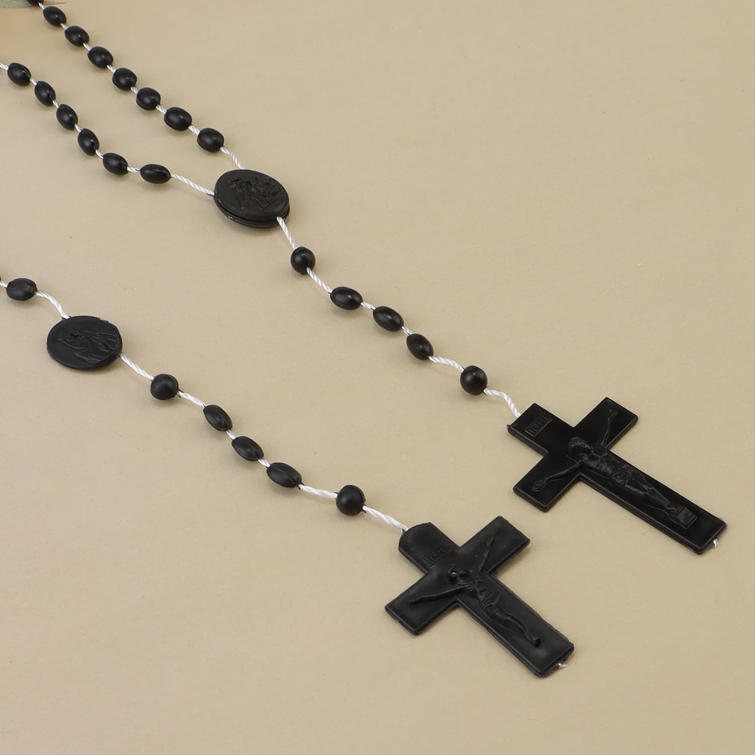 Chapelet multicolore, perles de prière, classique, vieux pendentif croix en plastique, colliers, bij