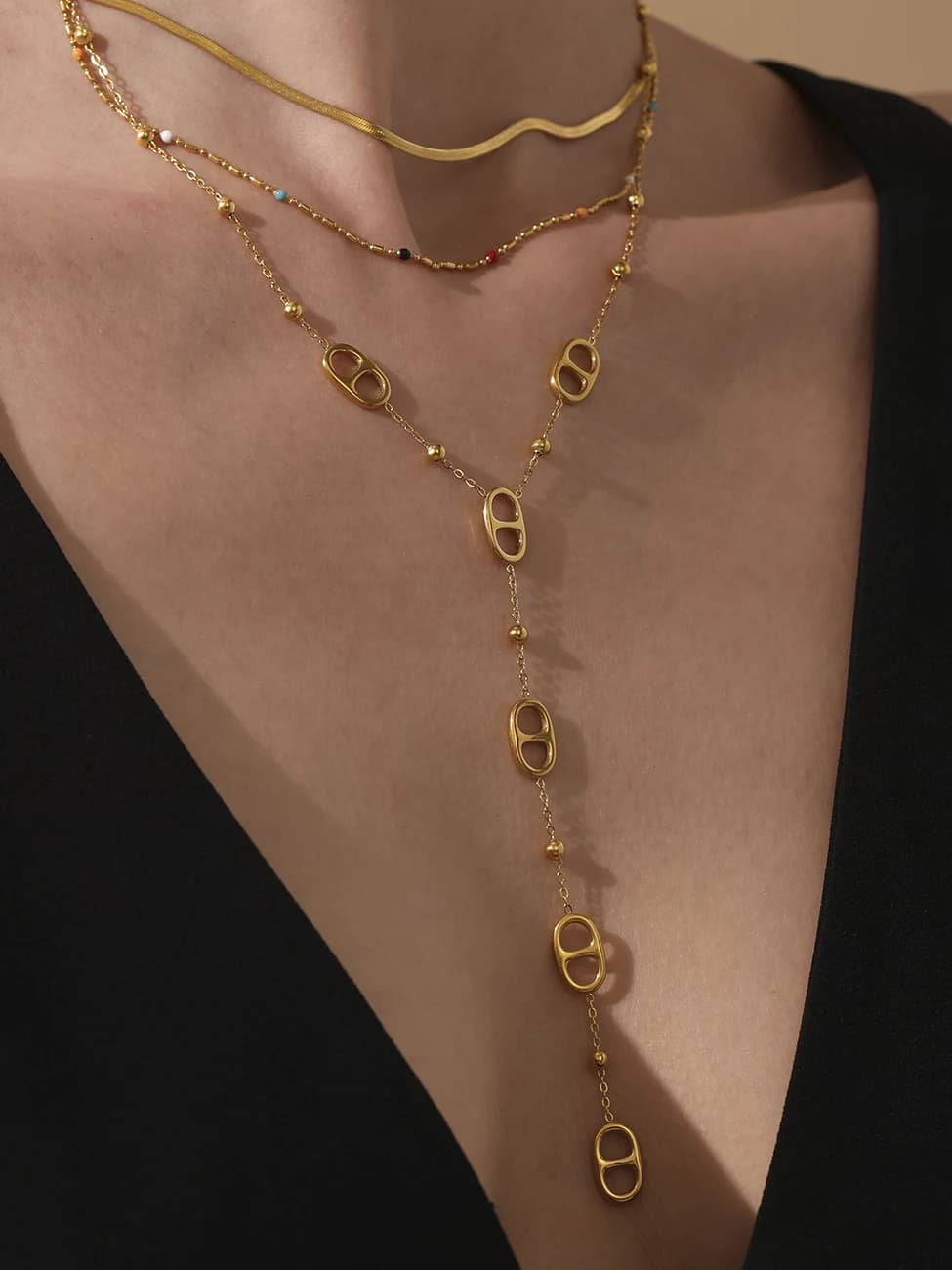 Nivora mode longue chaîne en acier inoxydable colliers pour femmes PVD véritable plaqué or métal fem