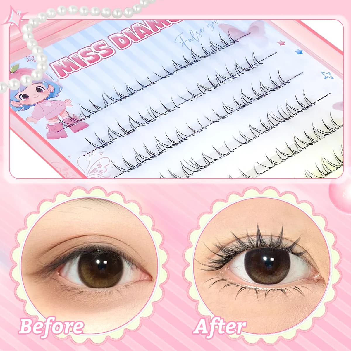 Nouveaux faux cils inférieurs autocollants 48 grappes sans tige, aspect naturel, extension individue