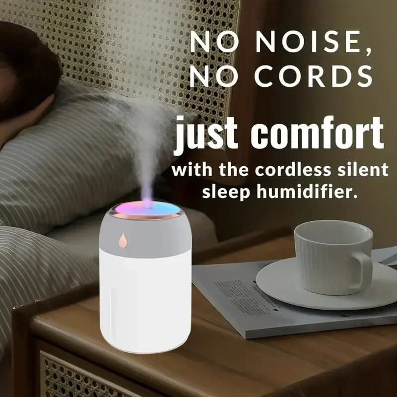 Humidificateur d'air portable 300 ml, mini diffuseur d'arômes USB avec lumière LED froide, brume pou
