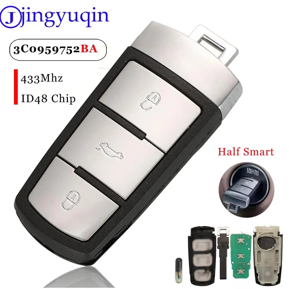 Jingyuqin 3 boutons rabattable porte-clés à distance de voiture intelligente avec puce ID48 3C 09597