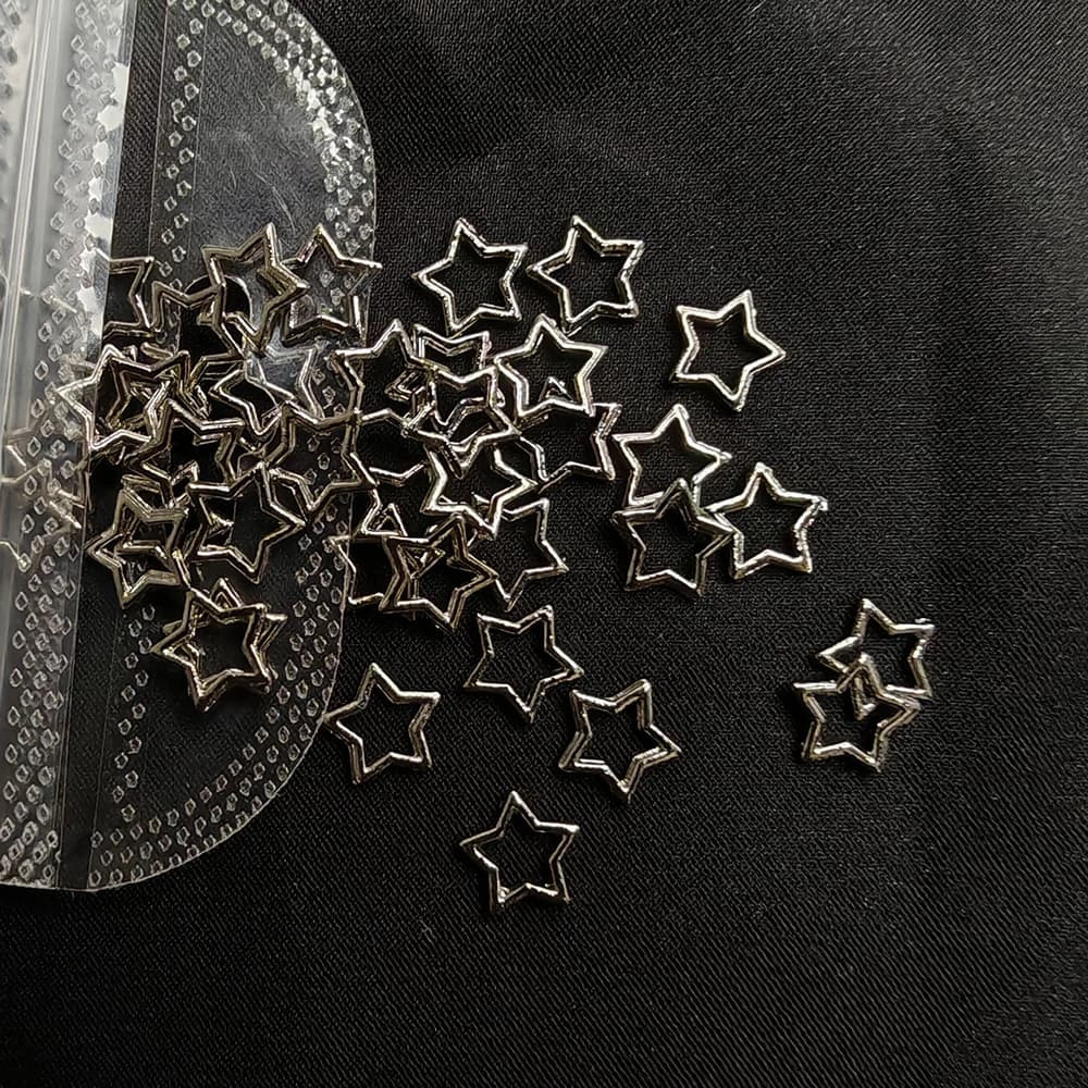 Breloques étoiles argentées pour ongles, bijoux métalliques 3D, gemmes météores évidées, décorations