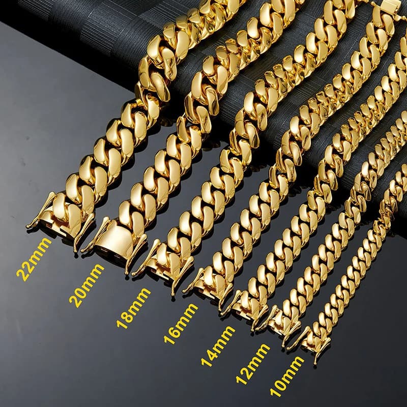Hip Hop Bling couleur or acier inoxydable Dense cubain Miami lien chaîne colliers pour hommes rappeu