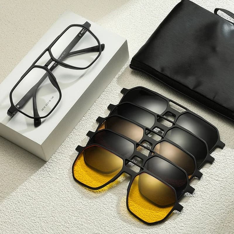 Lunettes de soleil polarisées magnétiques pour la conduite de vision nocturne pour hommes, 5 clips, 