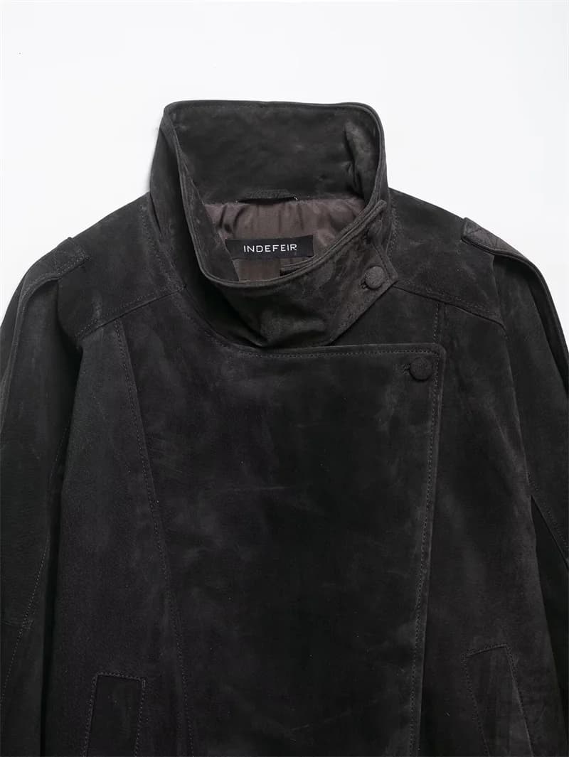 Veste pour femme, printemps 2026, nouvelle veste en similicuir noir à manches longues, style motard,