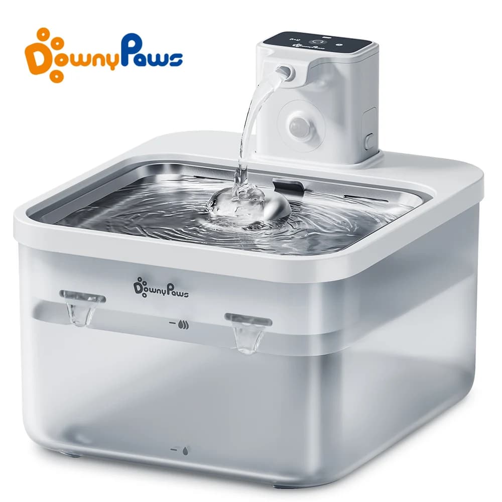 DownyPaws 2,5 L fontaine d'eau automatique en acier inoxydable pour chat 4000 mAh abreuvoir sans fil