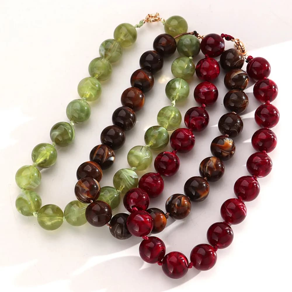 Collier ras du cou multicolore pour femmes, grandes perles rondes, tendance, acrylique, perles géomé