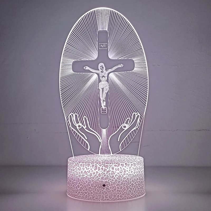 Jésus croix 3D LED veilleuse pour amis noël pâques chambre décor cadeaux Crucifix Illusion d'optique
