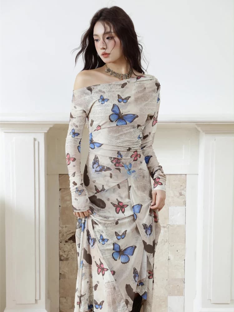 Contest ERART-Robe mi-longue en maille avec lettre papillon pour femme, imprimé Off The Initiated, m