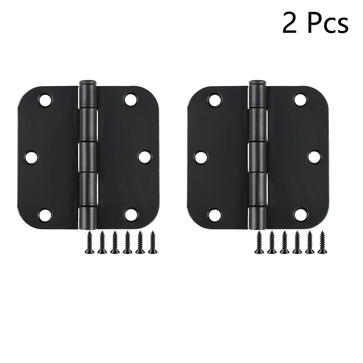 Charnières de porte rondes noires mates 3,5 pouces, rayon interne de 5/8 po, en fer plat de 3 1/2 po