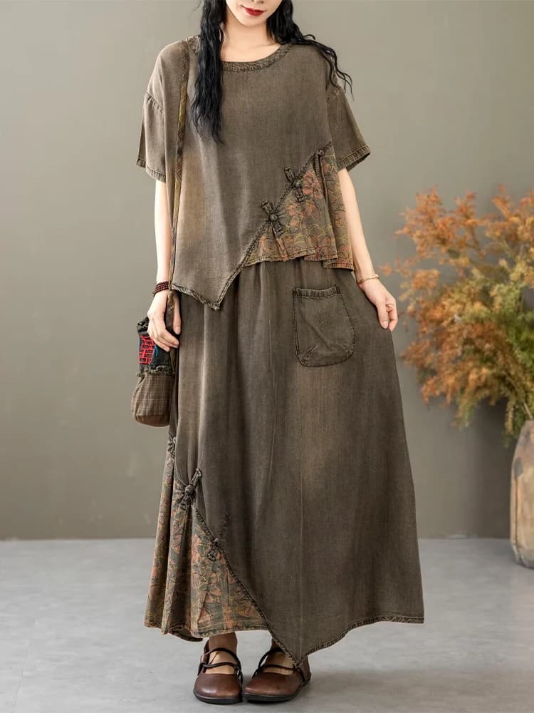 AmaxluluE 2025 costumes d'été femmes chinois 2 pièces ensembles décontracté imprimé Denim tenues de 