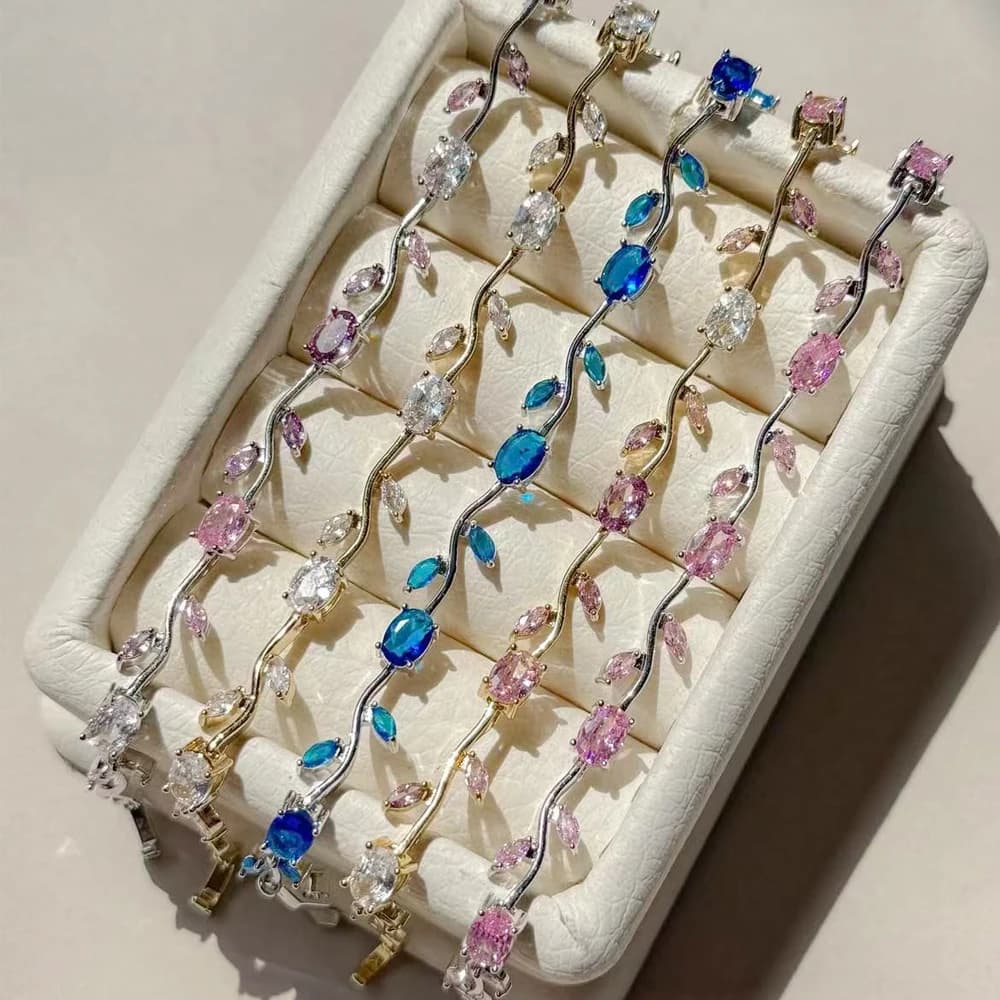 Bracelets colorés en zircone cubique pour femmes, breloque tendance, coupe Marquise, feuille CZ, bij