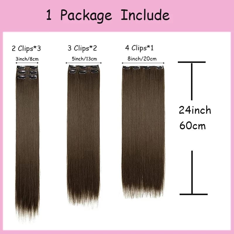 WIGSIN synthétique 6 pièces/ensemble 24 pouces Extensions de cheveux longs raides Clip-in résistant 