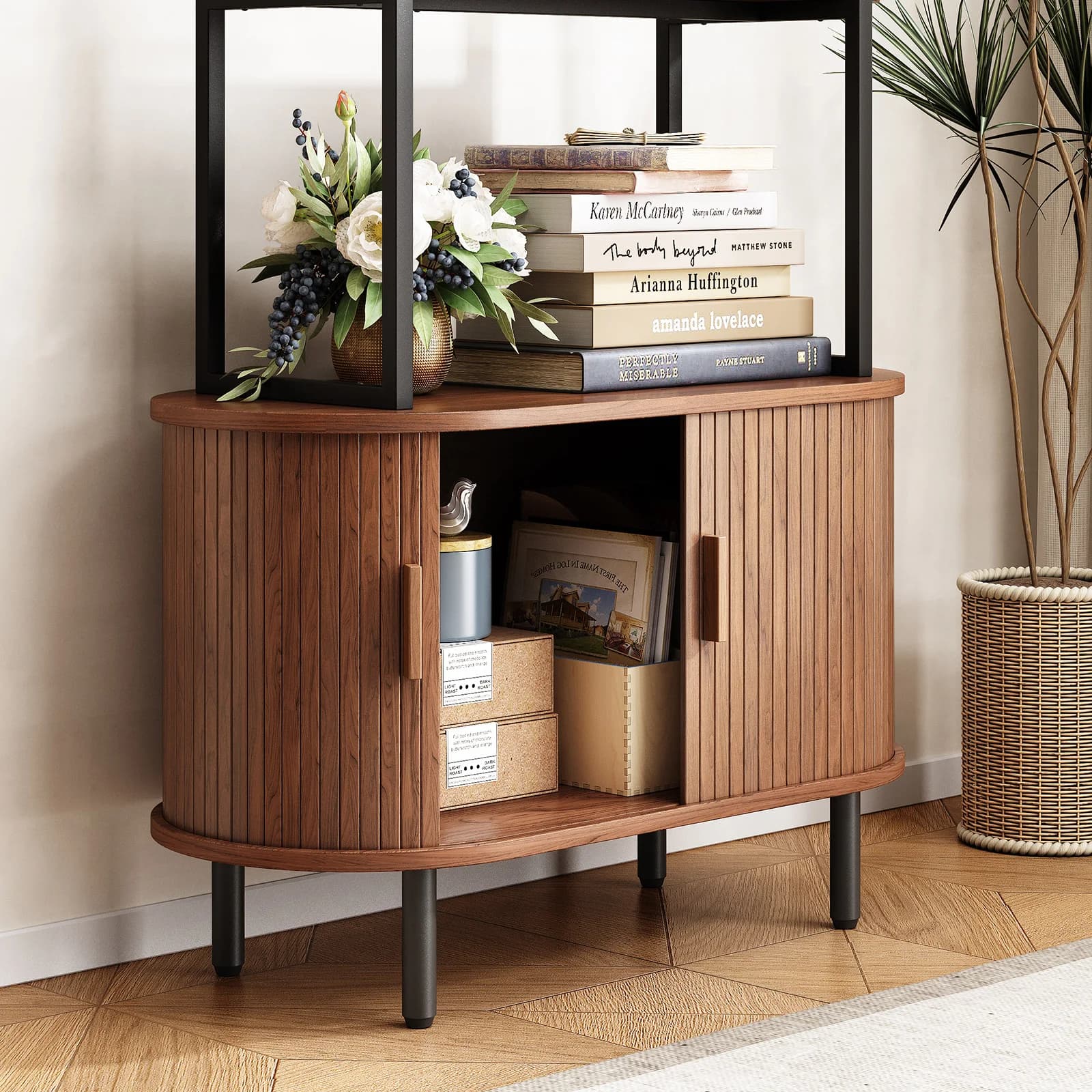 Bibliothèque de 71 pouces de hauteur, étagère à livres à 4 niveaux avec armoire de rangement, biblio