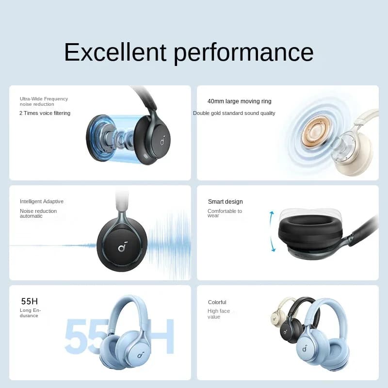 Anker SoundCore Space One /Hires/LDAC/Bluetooth Écouteurs sans fil à réduction de bruit active