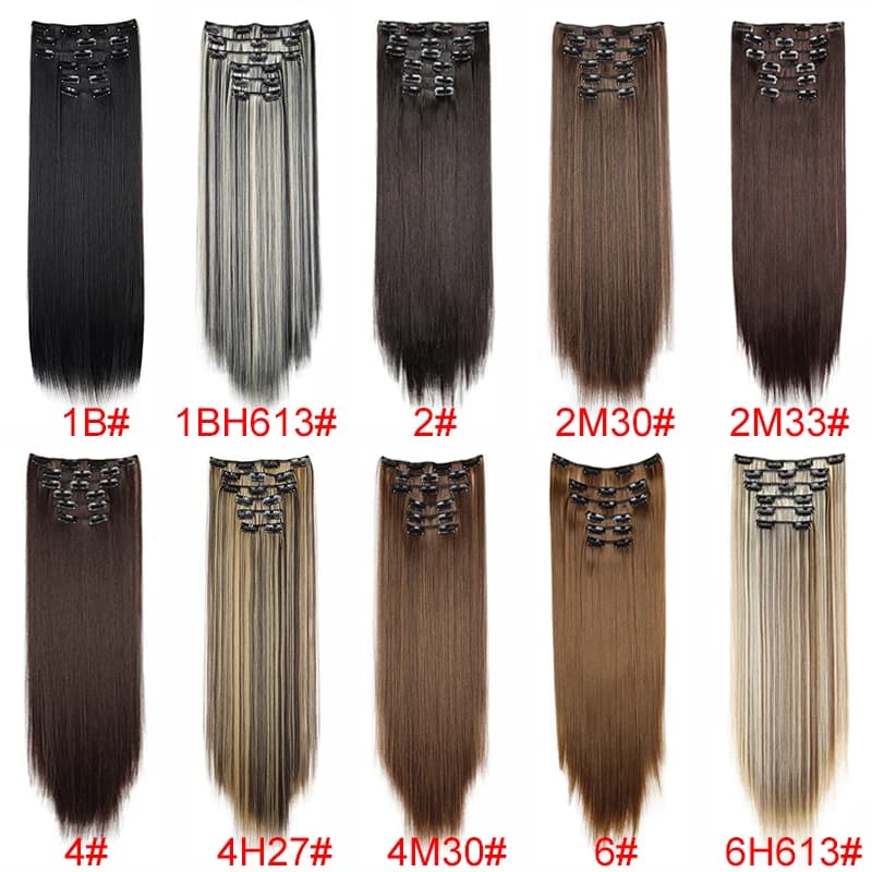Extensions capillaires synthétiques 24 pouces, 16 Clips, coiffure longue et lisse, postiche Blonde n