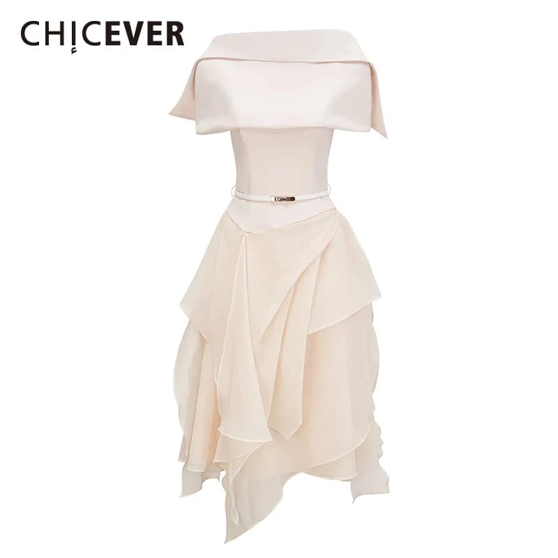 CHICEVER Ensemble deux pièces irrégulier uni pour femme, col châle à revers, sans manches, robe long