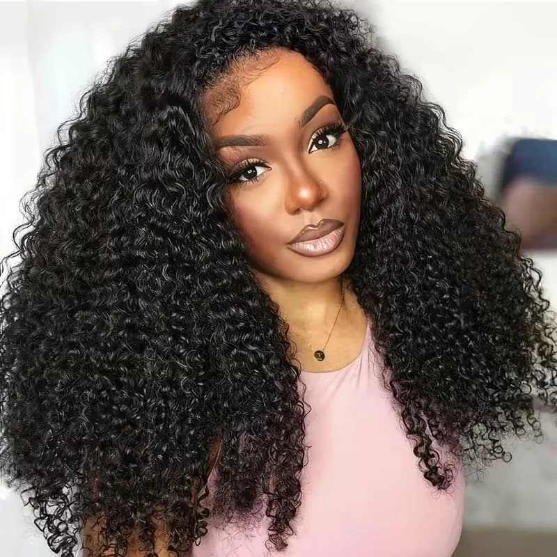 Demi-perruque 3 en 1 pour débutantes, cheveux humains bouclés, demi-perruque invisible avec cordon d