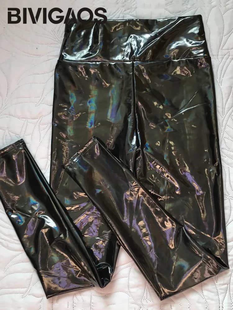 BIVIGAOS printemps nouveau miroir coloré en cuir Leggings femmes maigre Sexy en cuir pantalon taille