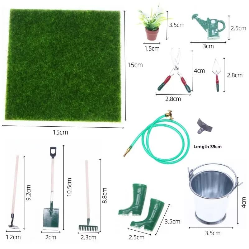 Ensemble de simulation passionnant d'outils agricoles pour maison de poupée avec pelle, houe, fourch