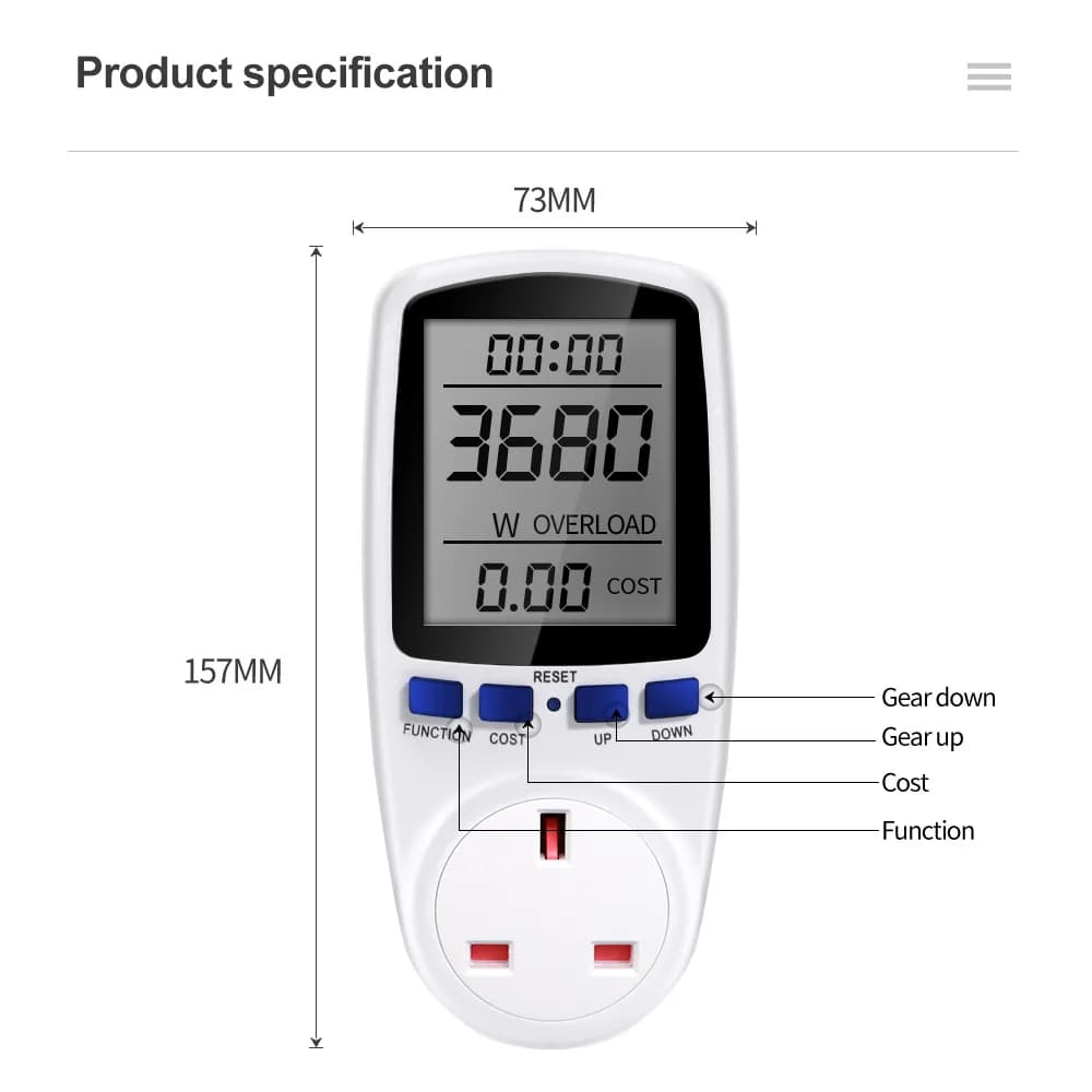 Prise de wattmètre LCD numérique, puissance souveraine, compteur d'énergie h, AC 220V, prise UE, ana
