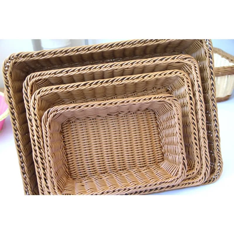 Panier en osier Imitation rotin tissé à la main, boîte de rangement rectangulaire, panier à pain pou