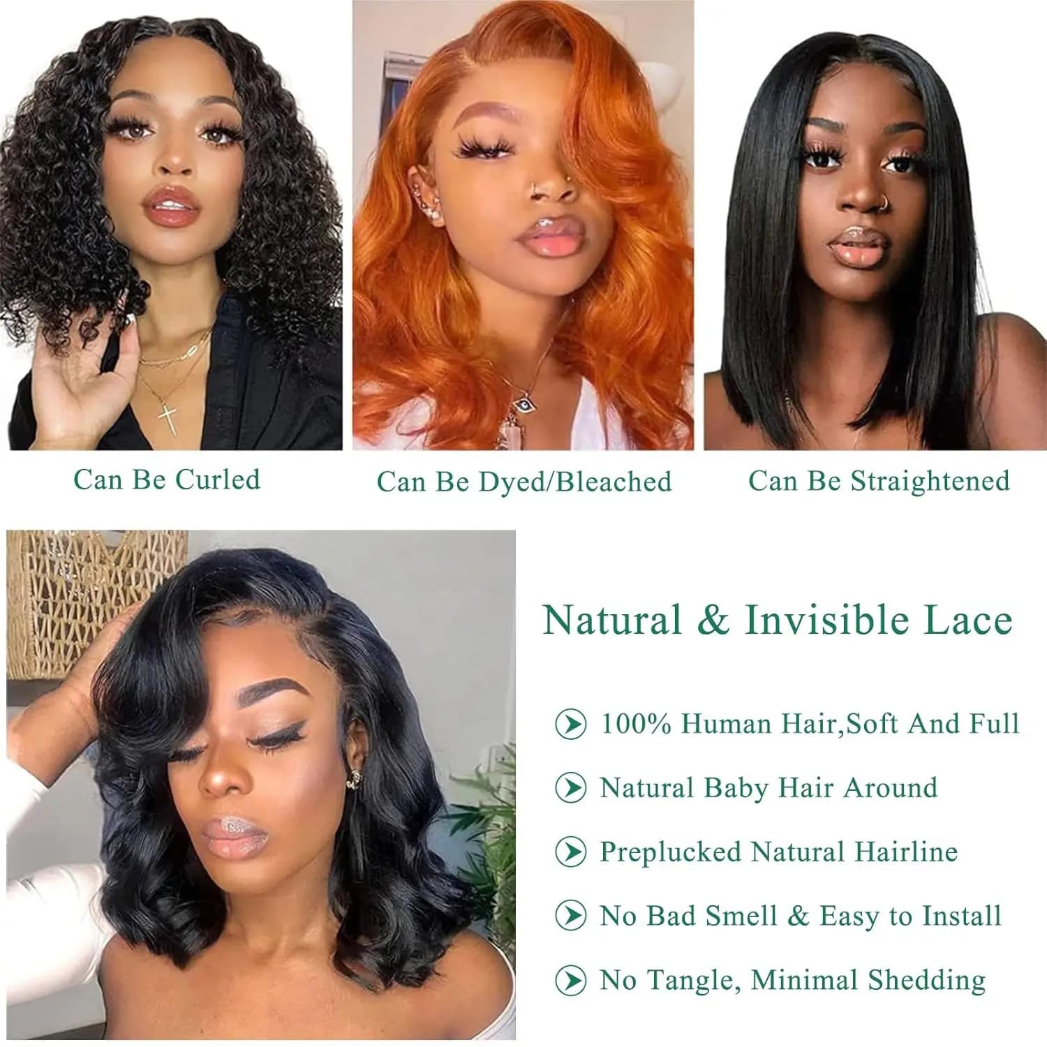 Perruque Courte Bob Ondulée 250% Body Wave HD Lace Frontal en Cheveux Humains, Sans Colle, Perruques