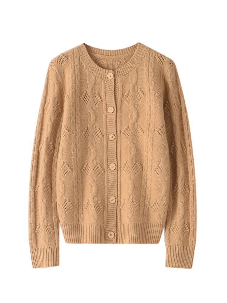 ADE-WhatsApp-Pull en cachemire de style vintage creux pour femmes, cardigan à col rond, tricots 100%