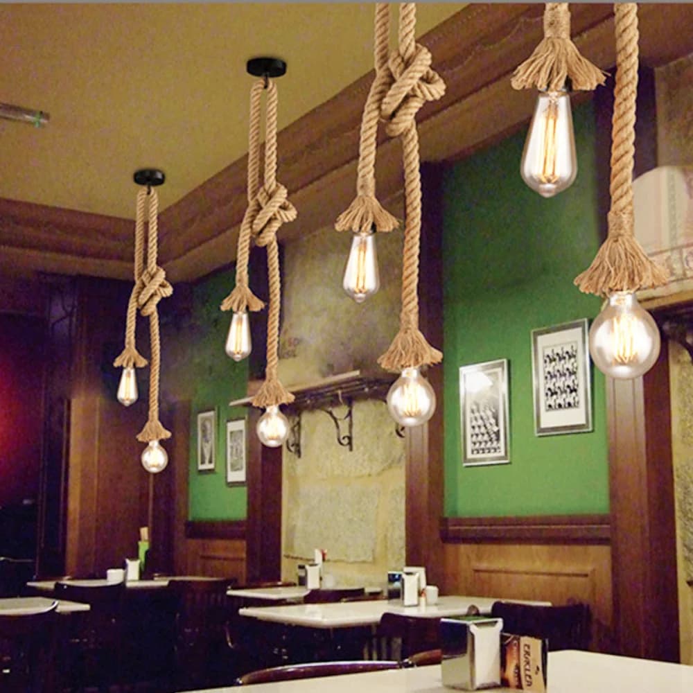 Lampe Suspendue Edison Vintage avec Corde de Chanvre de 1/2/3/4m de Long, Rétro, Loft, Tête Unique, 